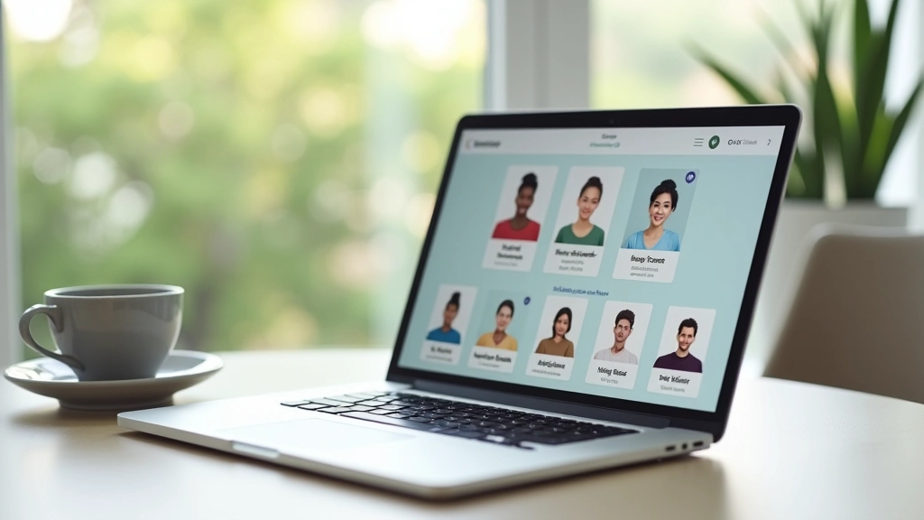 Laptop screen showing Ten Percent Happier app with meditation course library and instructor profiles